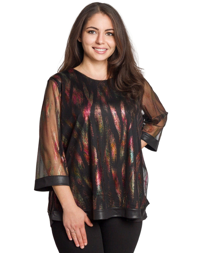 Tunică lejeră în mărimi mari cu accente din piele