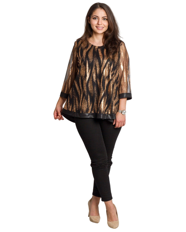 Tunică lejeră în mărimi mari cu accente din piele