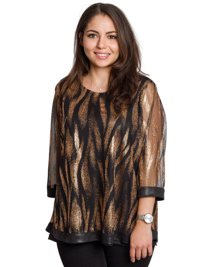 Tunică lejeră în mărimi mari cu accente din piele