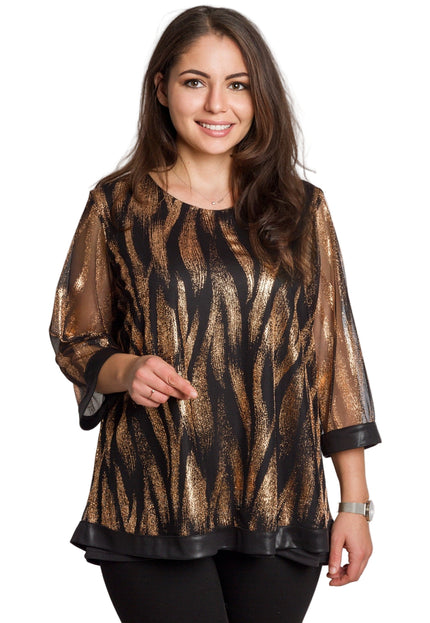 Tunică lejeră în mărimi mari cu accente din piele