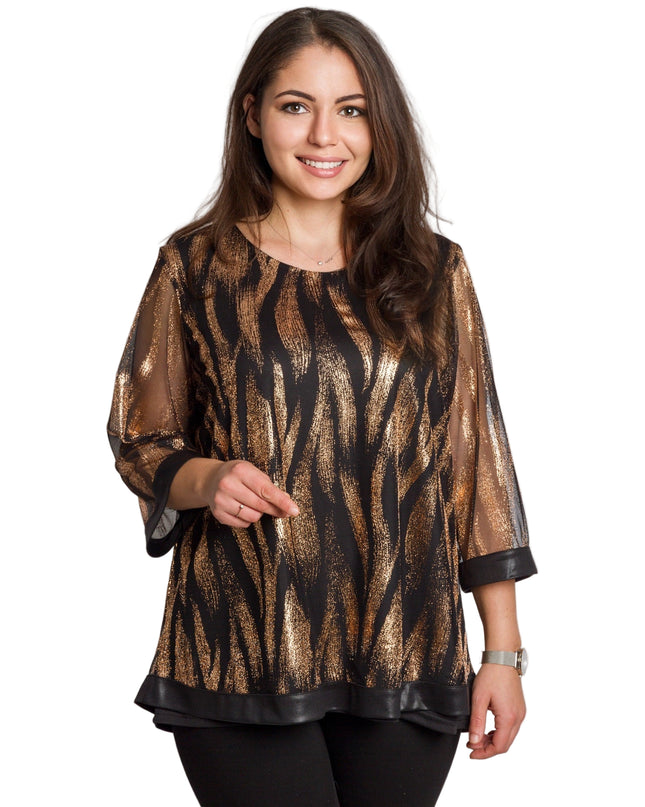 Tunică lejeră în mărimi mari cu accente din piele