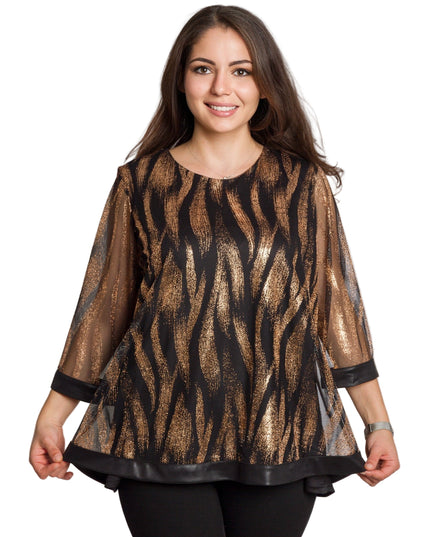 Tunică lejeră în mărimi mari cu accente din piele