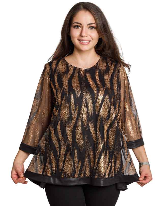 Tunică lejeră în mărimi mari cu accente din piele