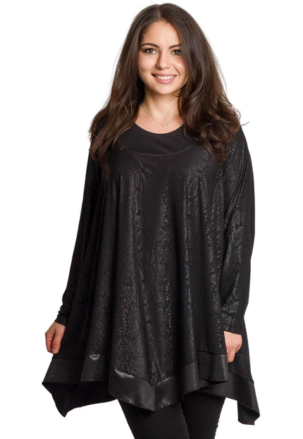 Tunică lejeră în mărimi mari cu accente din piele