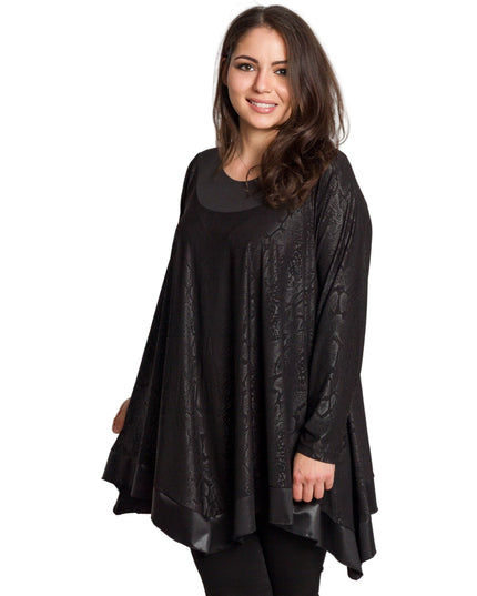 Tunică lejeră în mărimi mari cu accente din piele