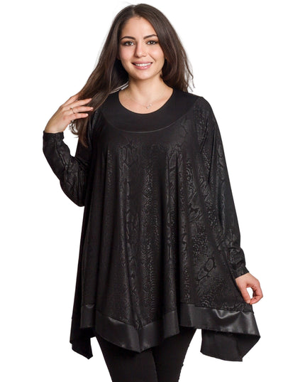 Tunică lejeră în mărimi mari cu accente din piele