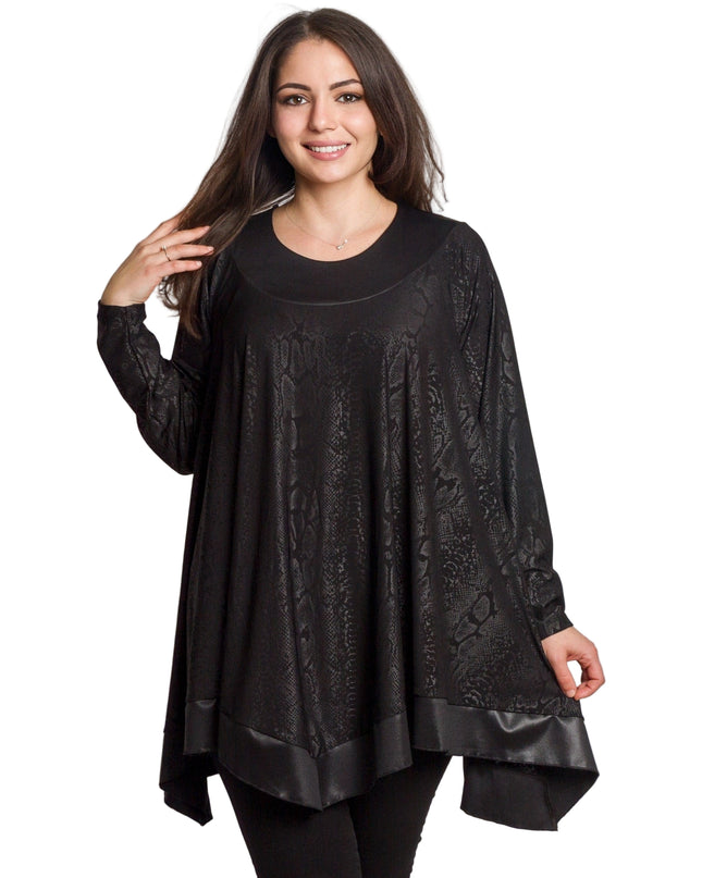 Tunică lejeră în mărimi mari cu accente din piele