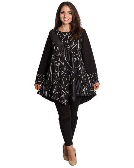 Tunică lejeră în mărimi mari cu accente din piele