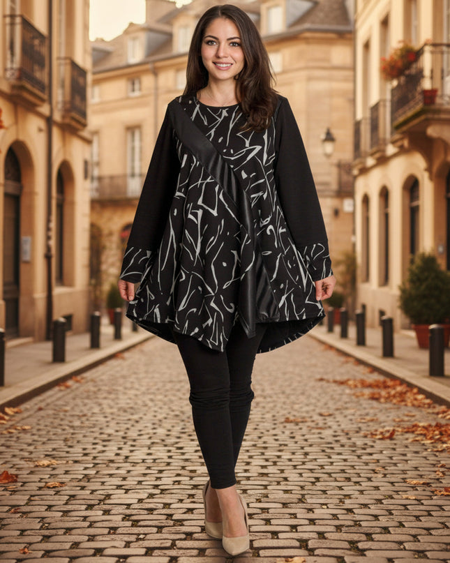 Tunică lejeră în mărimi mari cu accente din piele