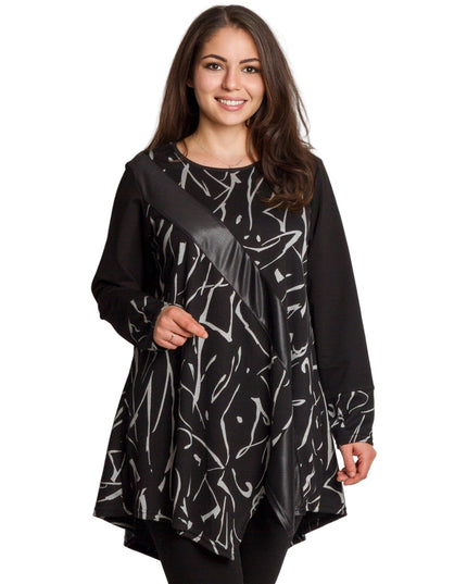 Tunică lejeră în mărimi mari cu accente din piele