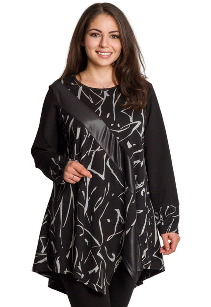 Tunică lejeră în mărimi mari cu accente din piele