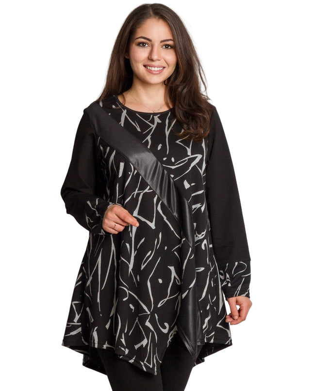 Tunică lejeră în mărimi mari cu accente din piele