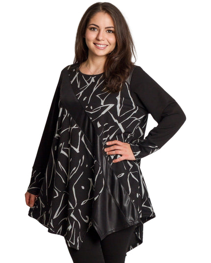 Tunică lejeră în mărimi mari cu accente din piele