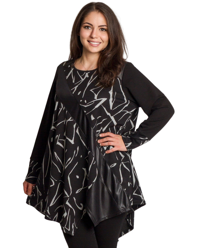 Tunică lejeră în mărimi mari cu accente din piele