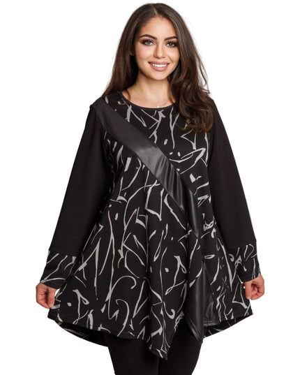 Tunică lejeră în mărimi mari cu accente din piele