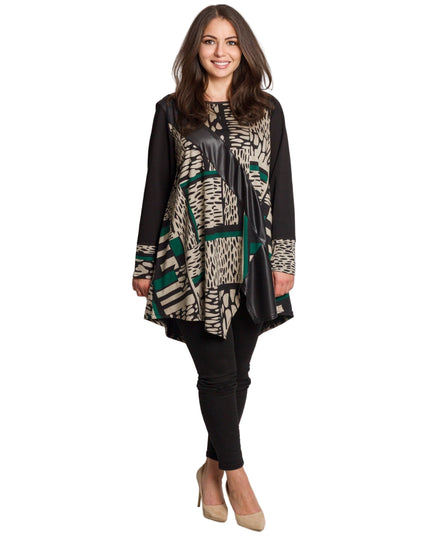 Tunică lejeră în mărimi mari cu accente din piele