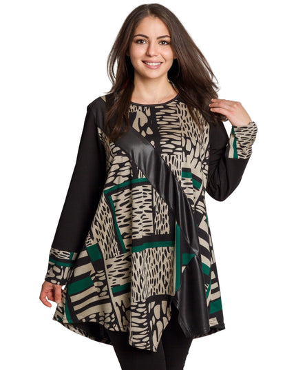 Tunică lejeră în mărimi mari cu accente din piele