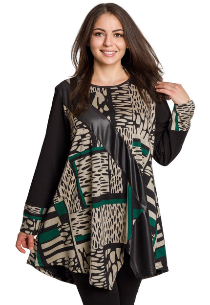 Tunică lejeră în mărimi mari cu accente din piele