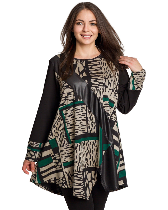 Tunică lejeră în mărimi mari cu accente din piele