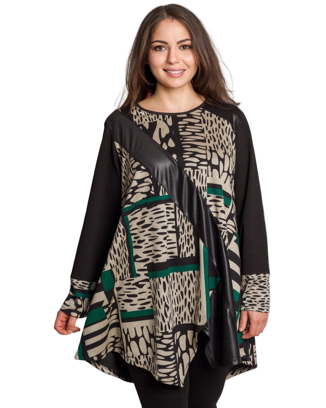 Tunică lejeră în mărimi mari cu accente din piele