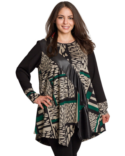 Tunică lejeră în mărimi mari cu accente din piele