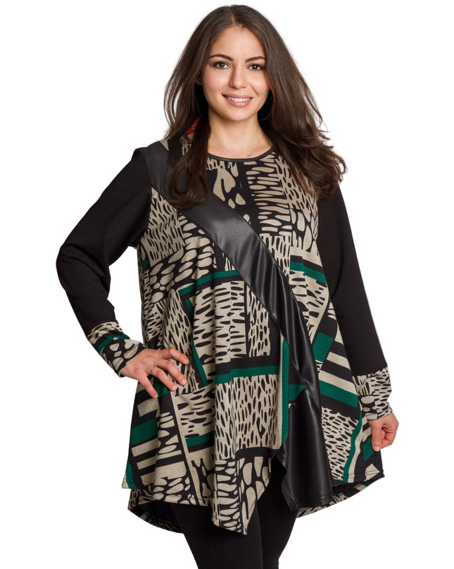 Tunică lejeră în mărimi mari cu accente din piele