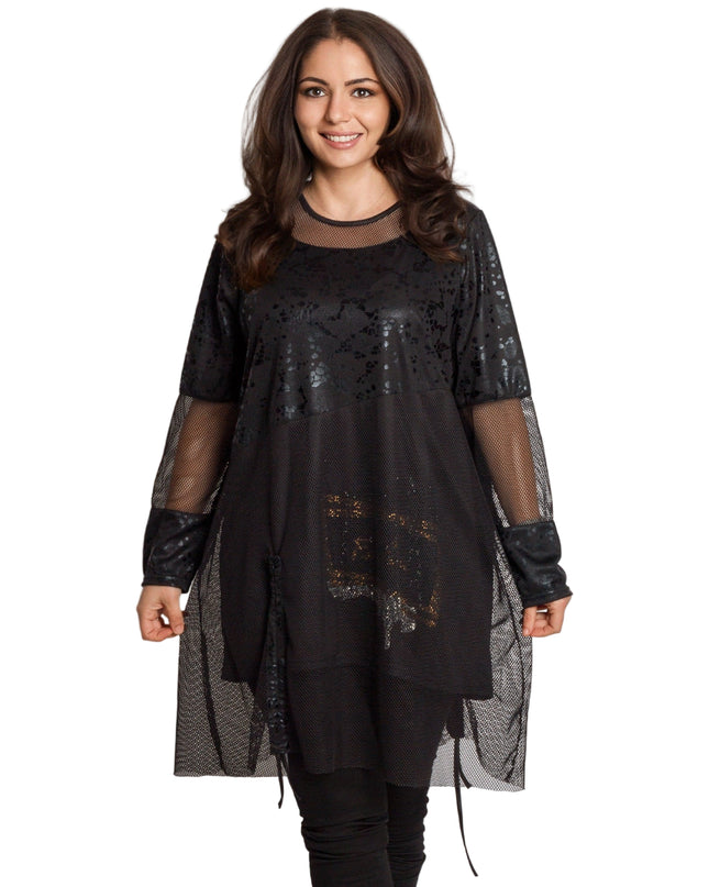 Tunică lejeră în mărimi mari cu accente din piele