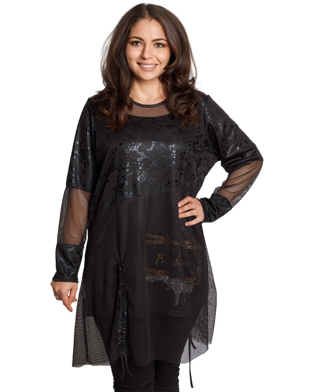 Tunică lejeră în mărimi mari cu accente din piele