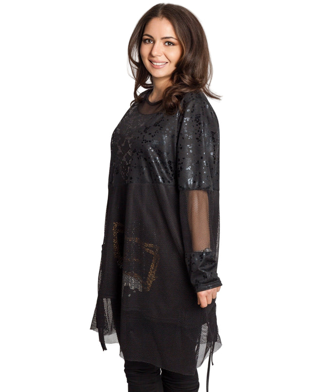 Tunică lejeră în mărimi mari cu accente din piele