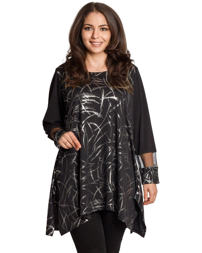 Tunică lejeră în mărimi mari cu accente din piele