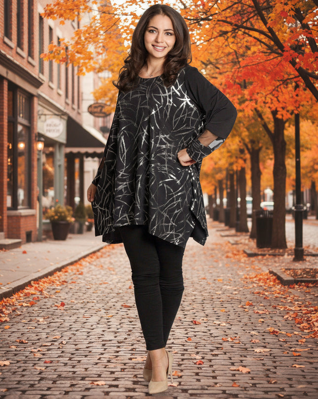 Tunică lejeră în mărimi mari cu accente din piele