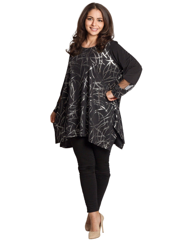 Tunică lejeră în mărimi mari cu accente din piele