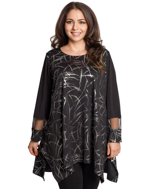 Tunică lejeră în mărimi mari cu accente din piele