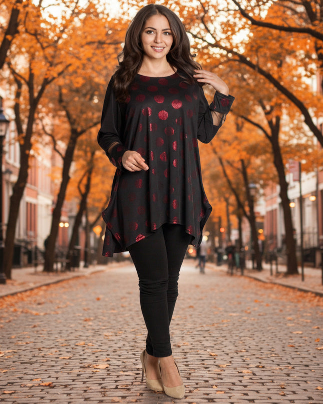 Tunică lejeră în mărimi mari cu accente din piele