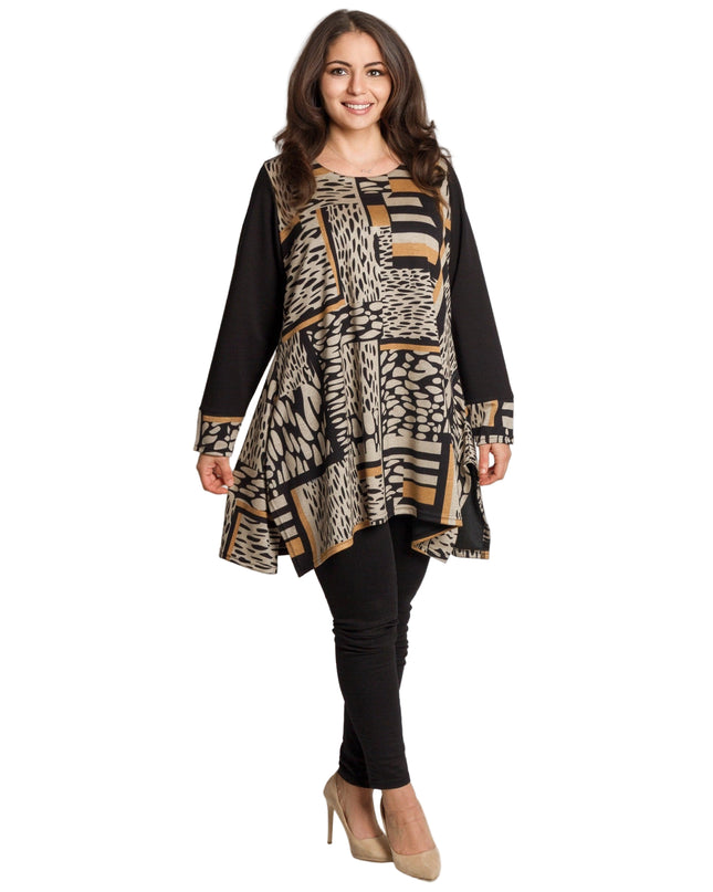 Tunică lejeră în mărimi mari cu accente din piele