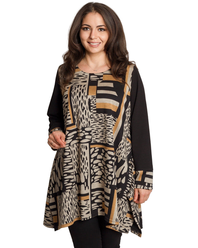 Tunică lejeră în mărimi mari cu accente din piele