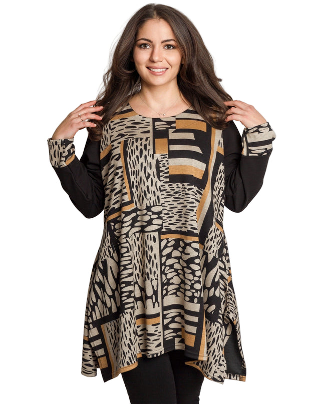 Tunică lejeră în mărimi mari cu accente din piele