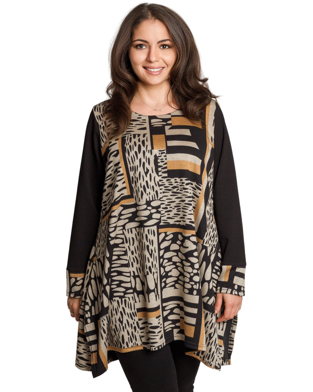 Tunică lejeră în mărimi mari cu accente din piele