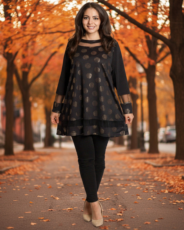 Tunică lejeră în mărimi mari cu accente din piele