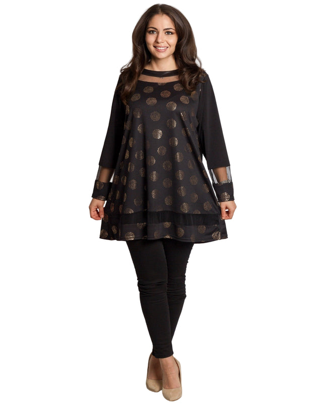 Tunică lejeră în mărimi mari cu accente din piele