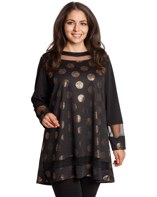 Tunică lejeră în mărimi mari cu accente din piele