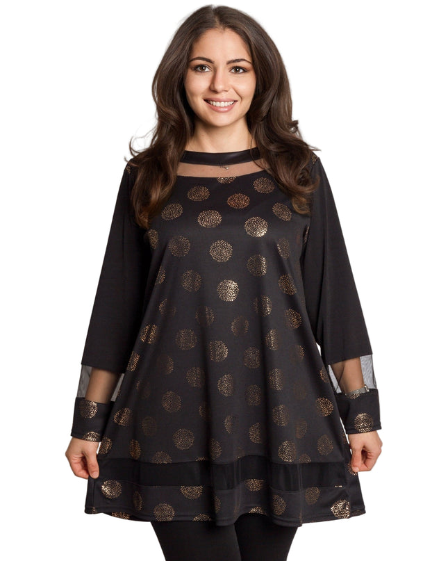 Tunică lejeră în mărimi mari cu accente din piele