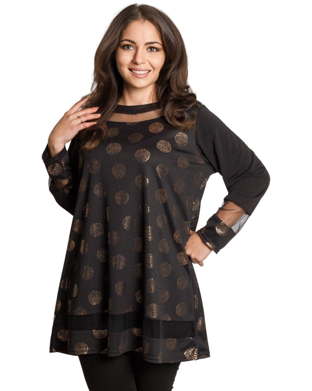 Tunică lejeră în mărimi mari cu accente din piele