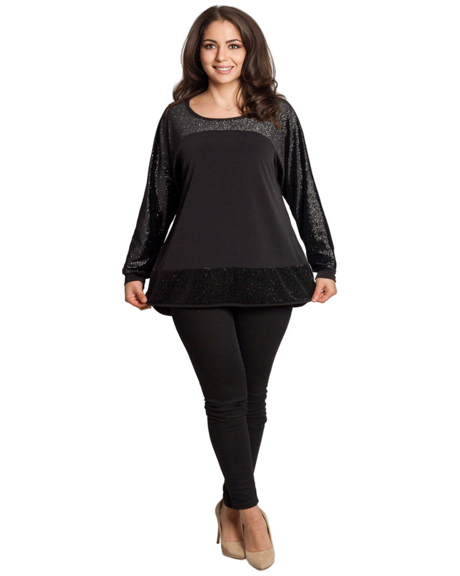 Tunică lejeră în mărimi mari cu accente din piele