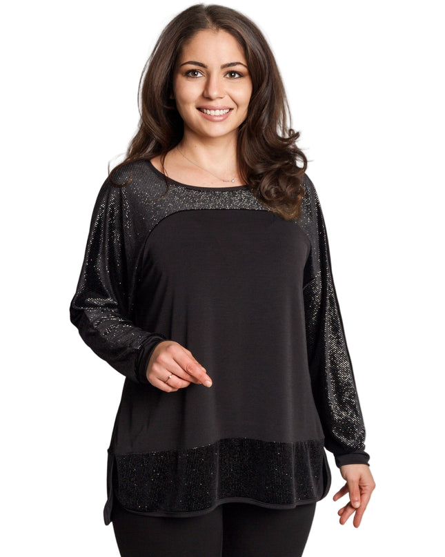 Tunică lejeră în mărimi mari cu accente din piele