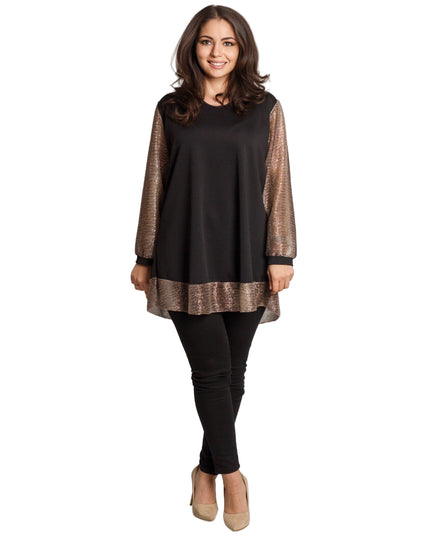 Tunică lejeră în mărimi mari cu accente din piele