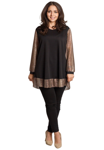 Tunică lejeră în mărimi mari cu accente din piele