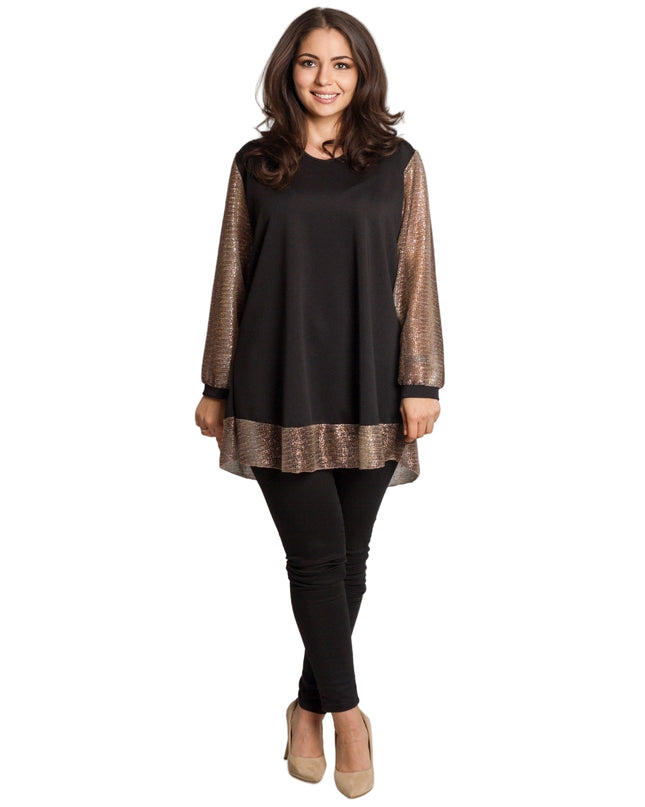 Tunică lejeră în mărimi mari cu accente din piele