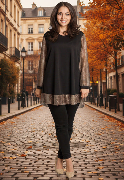 Tunică lejeră în mărimi mari cu accente din piele