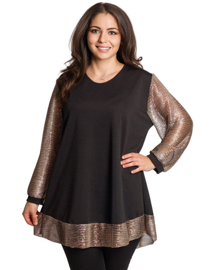 Tunică lejeră în mărimi mari cu accente din piele